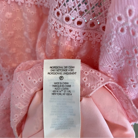 Alice + Olivia Blakesley Embroidered Lace Jacquard Tier Mini Dress Light Pink 6 - Picture 6 of 8